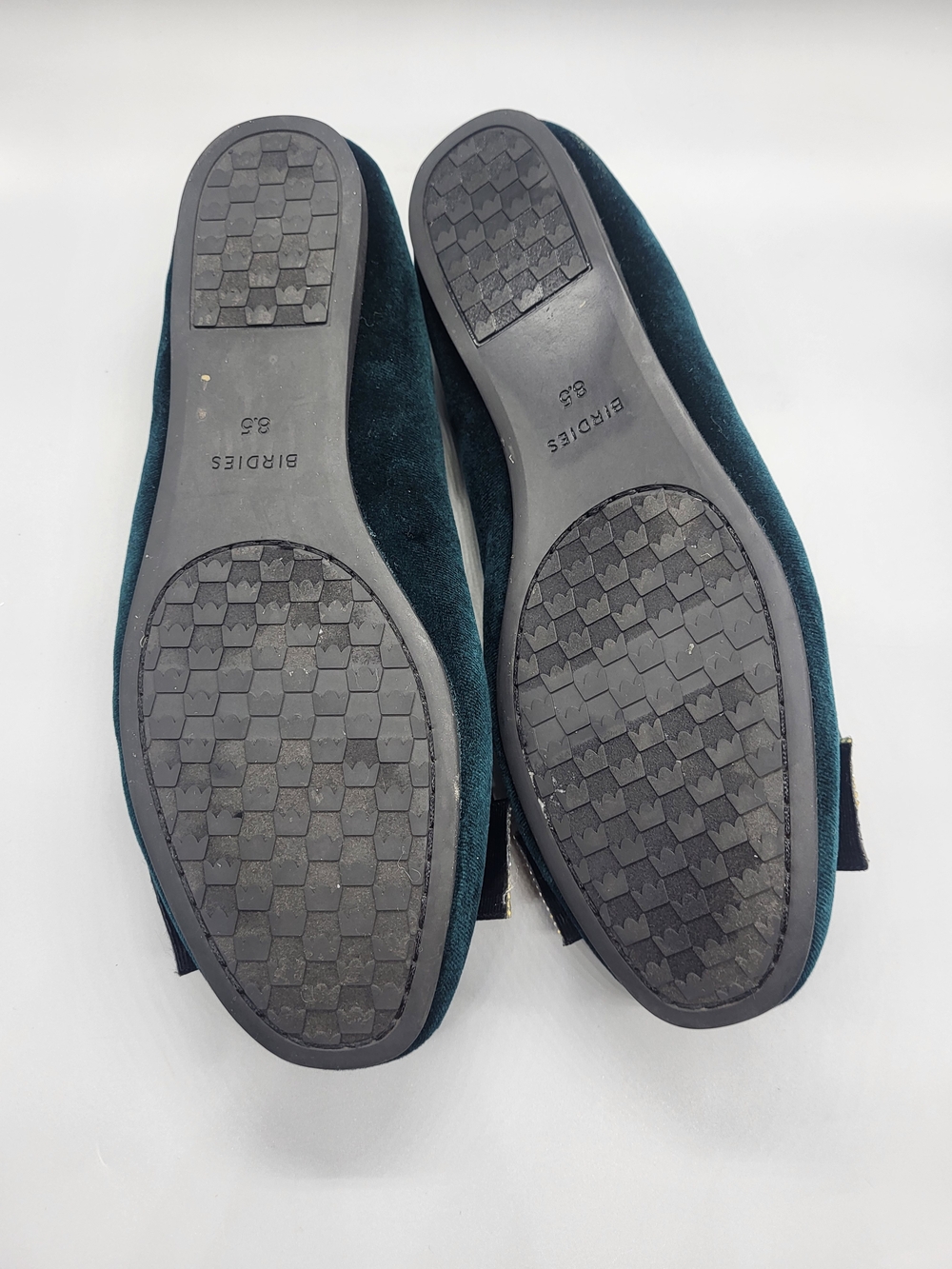 Birdies Teal Velvet Flats with Crystal Bow - Picture 9 of 14
